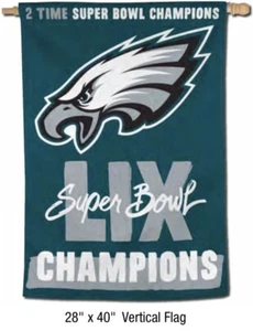 Super Bowl 59 ￼LIX CHAMPION PHILADELPHIA EAGLES Vertical flag ￼40”X28” USA Print - Picture 1 of 1