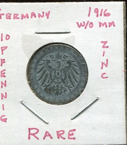 WORLD COINS GERMANY 1916 W/O MM 10 PFENNIG (G359) RARE - Picture 1 of 2