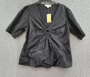 MICHAEL Michael Kors Plus Size Poplin 3/4-Sleeve Top Women's 1X Black V-neck - Picture 1 of 15