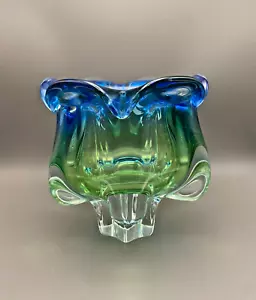 Mid Century Chribska Czech Bohemia Glass Green Blue Tulip Vase Josef Hospodka - Picture 1 of 10