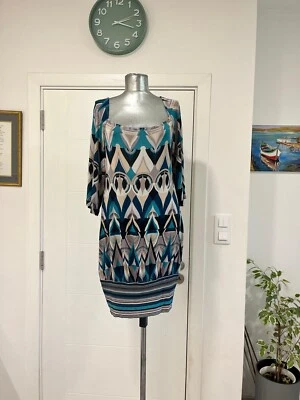 Vestido midi estampado geométrico Miss Sixty talla pequeña manga 1/2 hecho en Italia Y2k  Foto 1 de 4