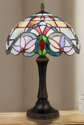 Lámpara de mesa de escritorio de vitral estilo Tiffany diseño victoriano pantalla de 12" Foto 1 de 4