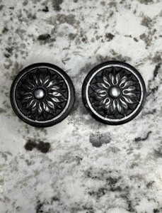 Vintage French Rosette Drawer Pull 2pcs Set Antique Silver Cabinet Knobs NOS - Picture 1 of 5