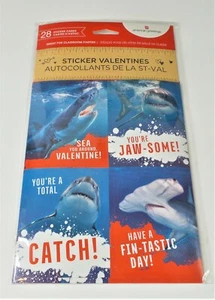 28 JAWS SHARK AUFKLEBER VALENTINSTAG Brandneu ungeöffnete Verpackung American Greetings  - Bild 1 von 5