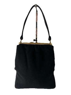 Vintage 50s 60s Mel Ton Handbag Elegant Cocktail Purse Black Wool - Image 1 of 4