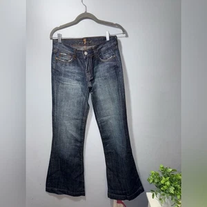 7 For All Mankind Dojo Flare Argyle Blue Denim Jeans Size 27 EUC - Picture 1 of 10