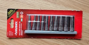 Husky 1/4" Drive Deep Metric Socket Set 10pc w/ Rail Chrome 6-Point 4–13mm - Picture 1 of 2