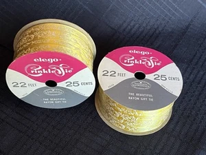 1950's Vintage Baby Shower Ribbon Elego Crinkle Tie Rayon 1/2" Yellow TWO ROLLS - Picture 1 of 7
