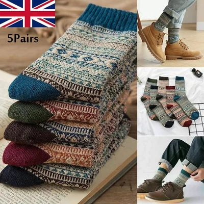 5 Pairs Men's Nordic Thermal Socks Winter Warm Thick Walking Hike Chuncky Socks - Image 1 of 4