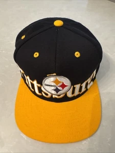 Vintage Reebok Team Apparel Pittsburgh Steelers Mütze große Buchstaben Druckknopflasche - Bild 1 von 11