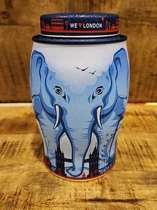 Williamson Tea England ESTAÑO (vacío) elefante azul con horizonte de Londres  - Imagen 1 de 6
