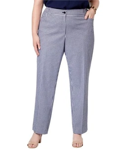 Anne Klein Womens Gingham Casual Trouser Pants, Blue, Plus Size, 20W - Picture 1 of 1