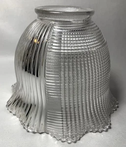 Antique NOV 14 1905 HOLOPHANE Glass Lamp Shade Ruffled Ribbed 2 1/4 Fitter 5.5”W - Picture 1 of 9