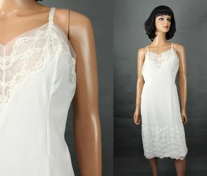 Vintage Full Slip Gr. 38 50er Off White Wide Chiffon Spitzenbesatz Kleid Slip Rogers - Bild 1 von 8