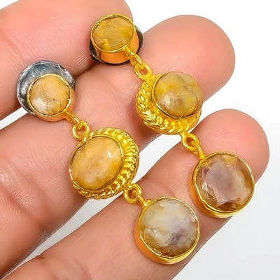 Pendiente antiguo enchapado en oro amarillo de 18k zafiro amarillo (simulado) 1,56" E857 Foto 1 de 3