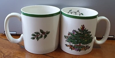 Vintage PAIR of SPODE Christmas Tree S3324 Coffee Mugs - Tree & Holly Designs - Image 1 of 4