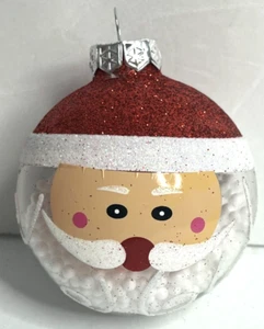 Älterer Weihnachtsmann Glas Ornamente, 6er Set, Gold Glitzer, rote Bänder, orig.Box - Bild 1 von 6