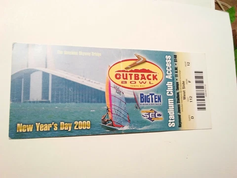 2009 Outback Bowl Club Ticket Stub Iowa Hawkeyes South Carolina Football Bridge Cover