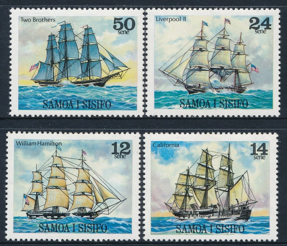 1980 SAMOA VELEIROS PARTE II CONJUNTO DE 4 EM PERFEITO ESTADO, SEM MARCA DE CHARNEIRA - Imagem 1 de 1