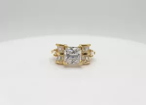 Sterling Silver Gold Vermeil Cubic Zirconia Engagement Ring - E29 - Picture 1 of 2
