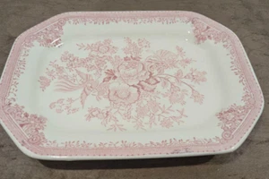 Burleigh Pink Asiatic Pheasants Rectangular Square Plate 25cm England - Picture 1 of 6