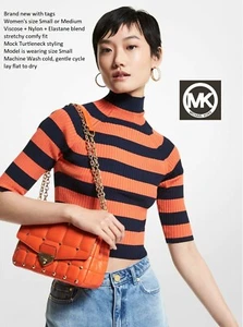 MICHAEL KORS Women's Striped Stretch Viscose/Nylon Mid-Sleeve Sweater, NWT - Picture 1 of 4