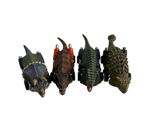 Lot 4 Dinosaur Motorized Pull Back Cars Toys Triceratops Ankylosaurus Works - Picture 1 of 6