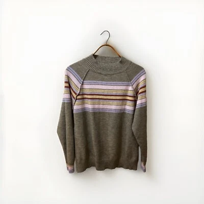 Suéter Democracy Mujer Pequeño Beige Rayas Cuello Simulado Pullover Foto 1 de 4