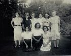 Eight Women &amp; Boy Standing Kneeling In Yard B&amp;W Photograph 3.25 x 5