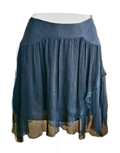 Sisley Mujeres Negro Chifón Pañuelo Esquinas Hada Falda 42 Hecho en Italia - Imagen 1 de 8