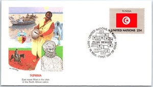 UNITED NATIONS CACHETED FIRST DAY COVER 1988 FLAG SERIES ISSUE - TUNISIA - Picture 1 of 2