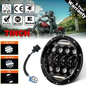 E-mark 75W Faro LED Nero 7" Pollici/w Luce DRL per Moto Cafe Racer - Foto 1 di 11