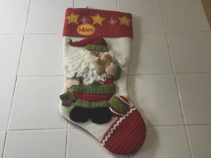 Santa's Best 3D Christmas Stocking “Mom” Santa/Birdhouse/Bell/Gingerbread/Beads - Picture 1 of 9