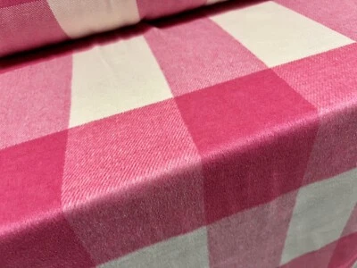 Wool Mouflon Flannel Brushed Fabric, Per Metre - Buffalo Check - Pink & White - Image 1 of 3
