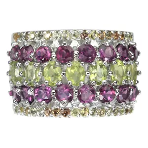 925 Sterling Silver Oval Peridot Rhodolite Garnet Sapphire Ring 7.5 - Picture 1 of 10