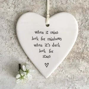 East of India Porcelain Message Heart, When it rains look for rainbows - Picture 1 of 4