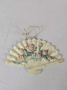 Midwest Imports Victorian Fan Christmas Ornaments Pink Roses Flowers Ivory Green - Bild 1 von 5