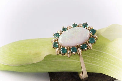 Kreativer Designer Ring mit Opal & Smaragd in 585er Gelbgold 14 Karat Schmuck - Bild 1 von 4