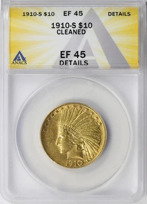 1910-S $10 Indian Gold Eagle ANACS EF45 Details - Cleaned - Image 1 of 4