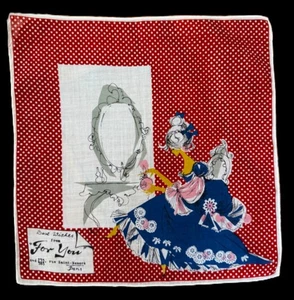 Pañuelo lápiz labial francés vintage Boudoir mediados de siglo mujer en tocador - Imagen 1 de 4
