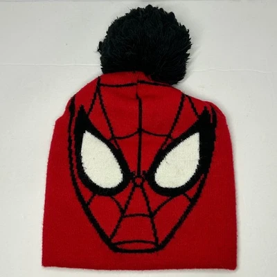 Marvel Ultimate Spider-Man Beanie Hat Red Black Knit Pom Pom OSFM - Image 1 of 4