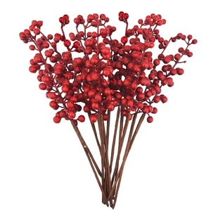 12 Pack Artificial Red Stems Branches, Fake Burgundy Picks Holly Berries for ... - Foto 1 di 5