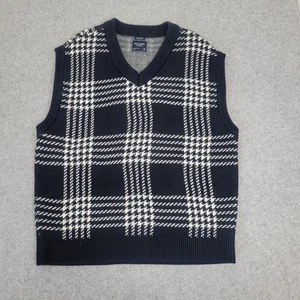 Abercrombie Fitch Sweater Vest Mens Medium Black Plaid V Neck Oversized 90s Y2K  - Picture 1 of 12