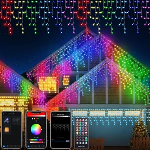 Smart RGB Icicle Lights, 66ft 608 LEDs Outdoor/Indoor Christmas Chasing Light... - Picture 1 of 6