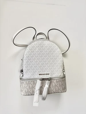 Michael Kors Rhea Zip Small Pebbled Leather Backpack Optic White - Image 1 of 4