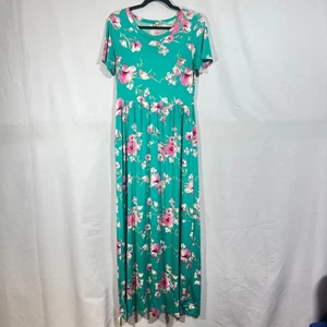 Maxi Dress Blue flower pattern womens Large - Picture 1 of 7