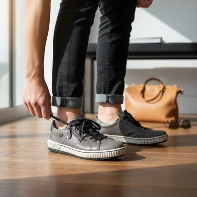 Tênis Feminino Remonte Couro Cinza Renda Zíper Conforto Tamanho 10 - Imagem 1 de 4