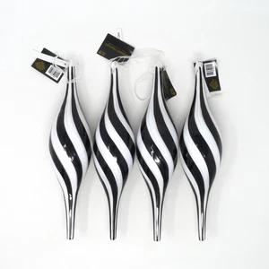 Robert Stanley "GLITZ" Twist Negro Blanco Rayas Vidrio Soplado Adorno 2018 4 piezas - Imagen 1 de 6