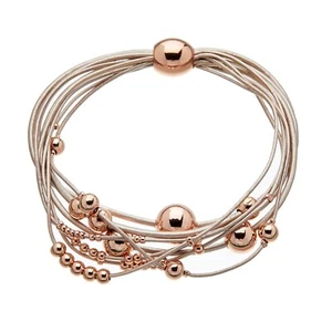 Magnetic Bracelet with pink leather strands and sliding rose gold beads - Ruth P - Picture 1 of 2