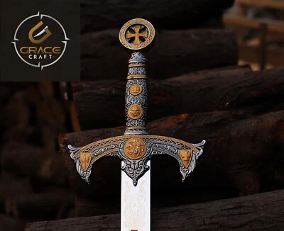 Caballeros Templarios Sagrado Sagrado Espada Larga Ornamentada Acero Réplica Espada Medieval GC Foto 1 de 4